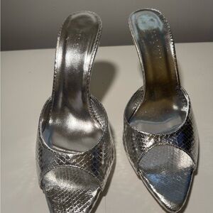 Billini Metallic Silver Snakeskin Heels